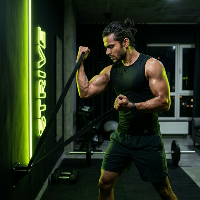 Indian Man working out at home with Bahufit resistance band